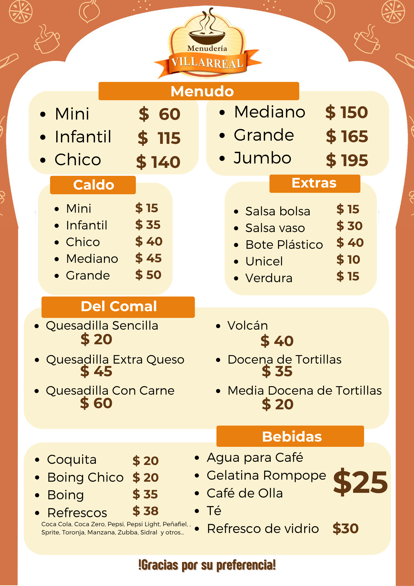 Menú Menuderia Villarreal