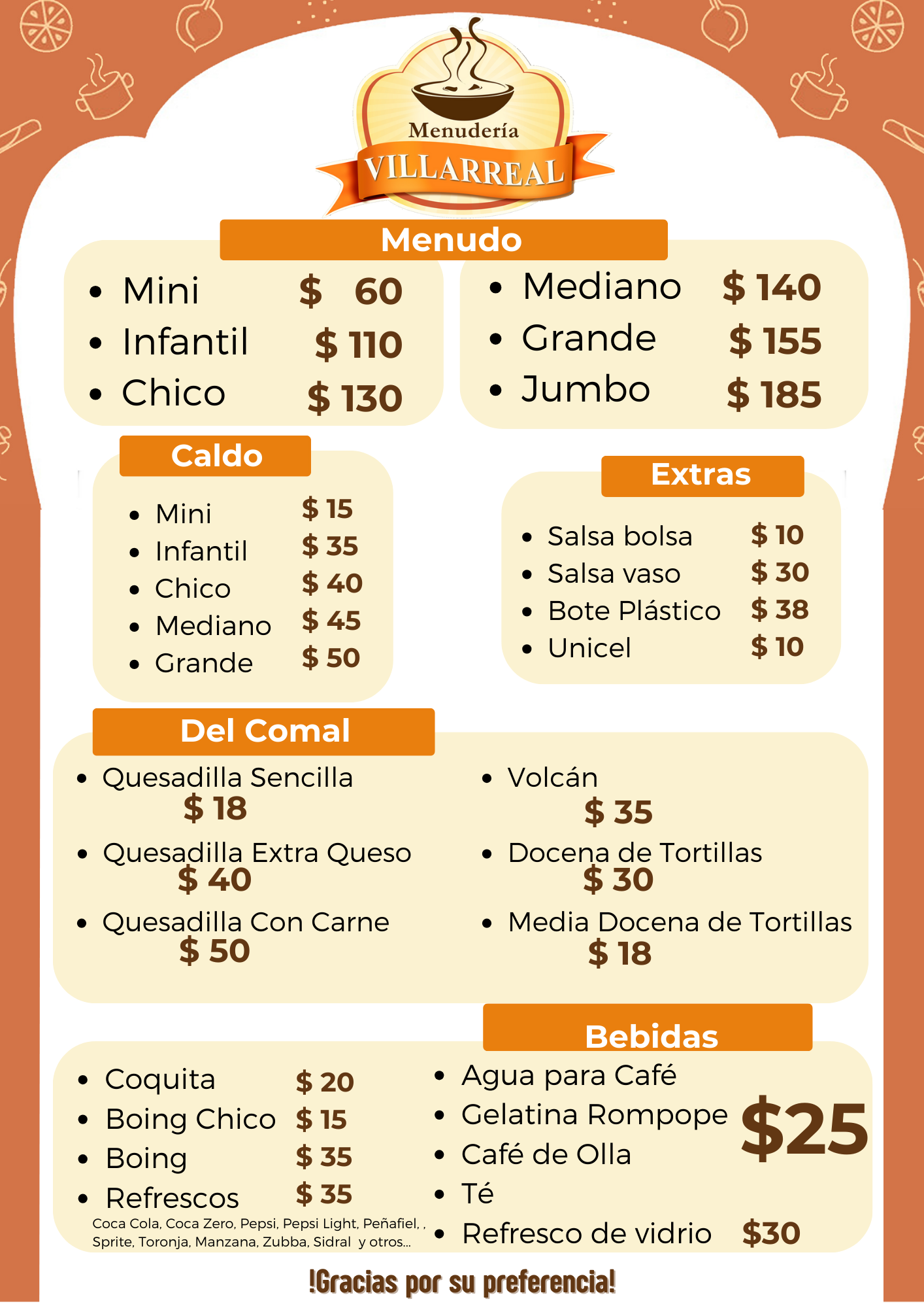 Menú Menuderia Villarreal